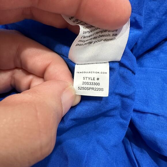 Tea Collection Blue Gold Embroidered Lotus Flowers Button Back Dress - Picture 9 of 9